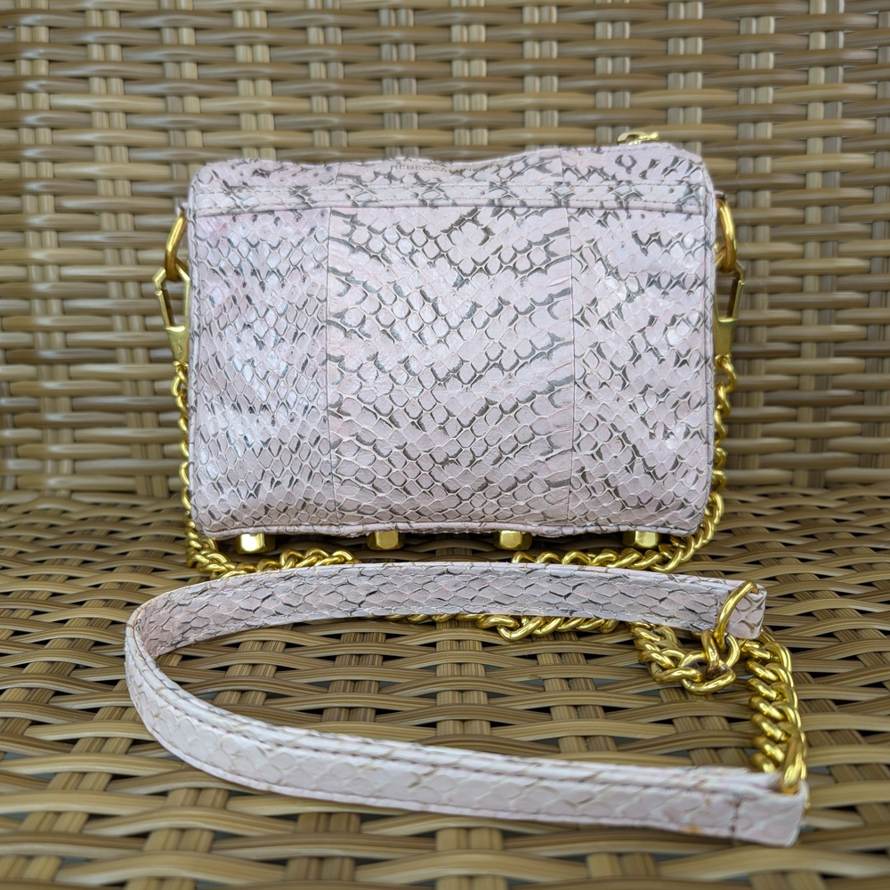 Rebecca Minkoff Mini Pink Snake Embossed Leather Crossbody Bag Gold Hardware - Picture 4 of 16